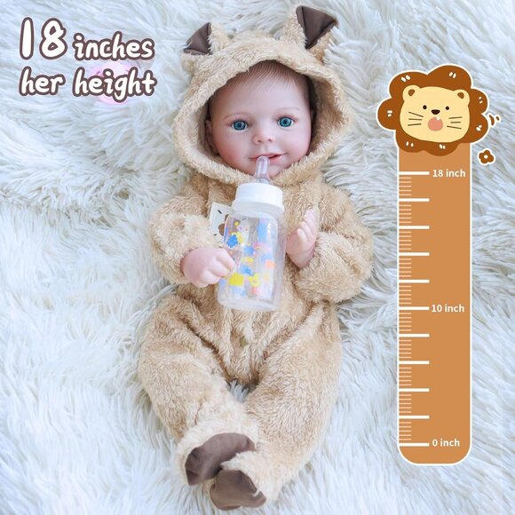 🆕18 Inch Soft Full Silicone Body Lifelike Newborn Smiling Baby Doll Girl - Picture 6 of 9